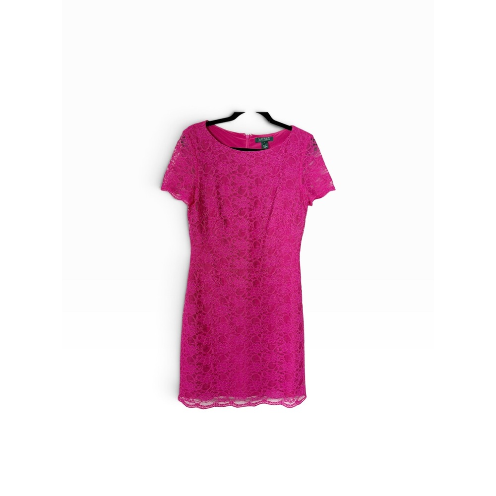 Lauren Ralph Lauren Fuchsia Pink Lace Barbiecore Romantic Sheath Dress Size 8